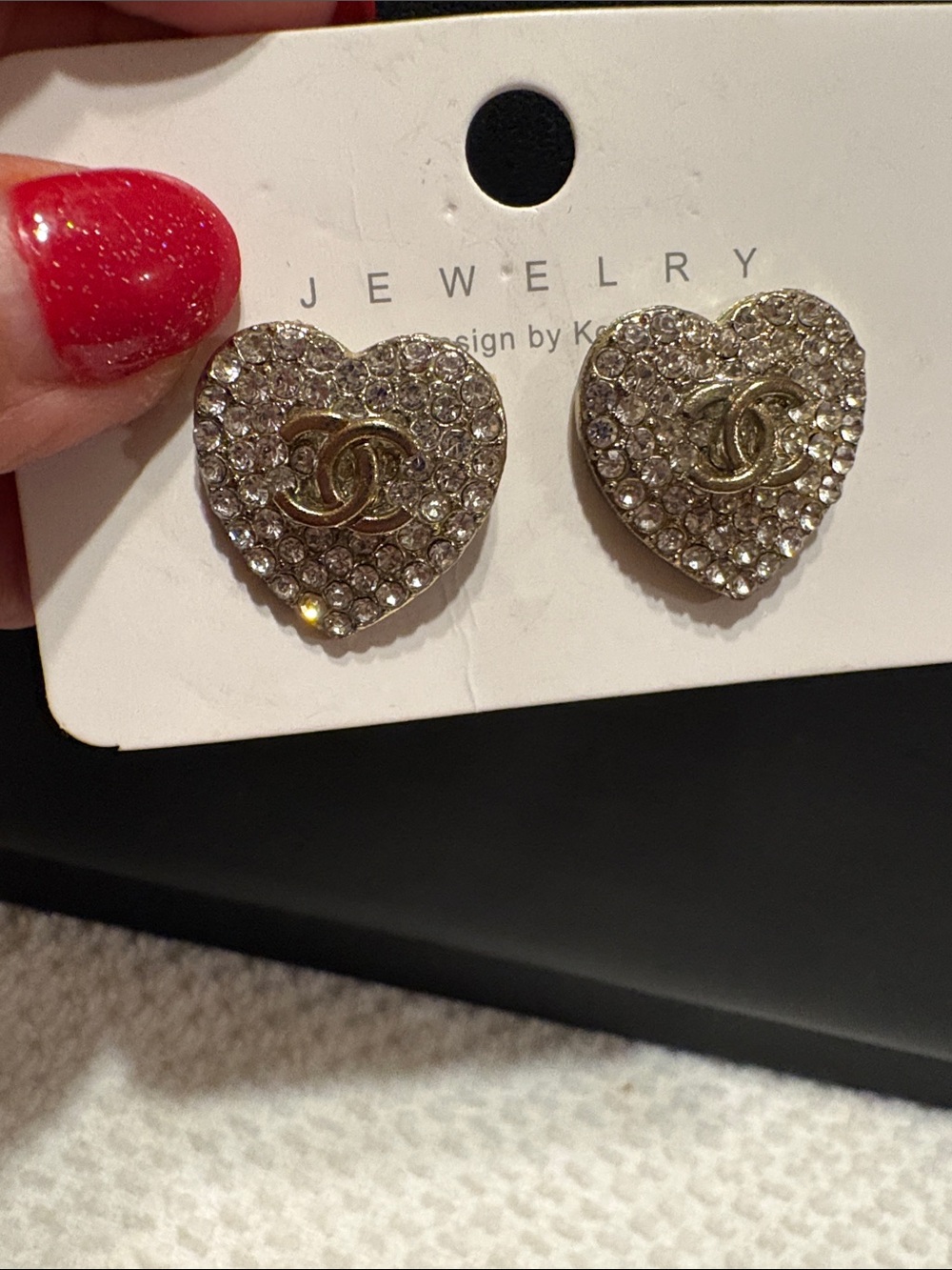 ✅NewArrival✅ Rhinestone Heart Stud Earrings with Interlocking Logo - Silver